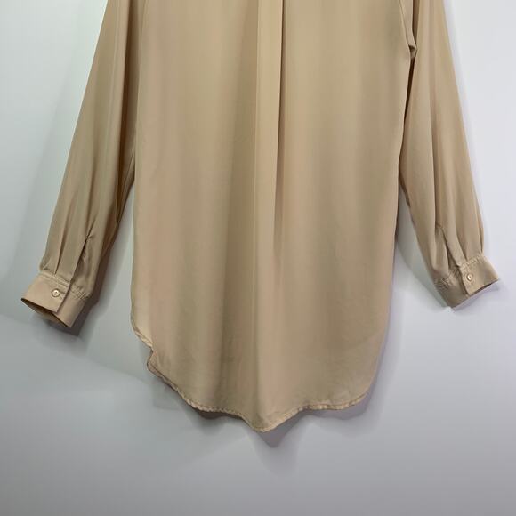 Lumiere Beige Henley Tunic Ballon Sleeves Medium Hidden Buttons Round Hem Light - Picture 10 of 11